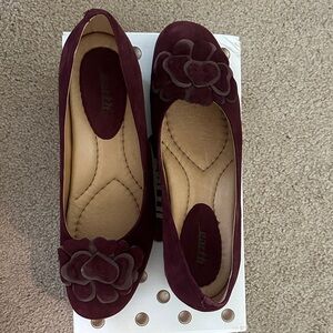 Earth Burgundy Suede Floral Ballet Flats